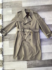 Vintage Tan Long Trench Coat Size 38 Reg The Men's Store Zip Out Fur Lining - Picture 1 of 12