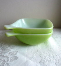 2 X Crown  Pyrex Green Soup/Cereal/Custard Bowls With Handle Vintage 12cm
