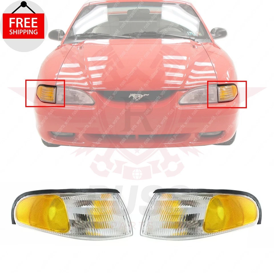 New Front Corner Light Left & Right Side Set of 2 Fits 1994-1998 Ford Mustang Foto 1 de 4