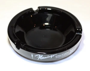 CENICERO DE COLECCIÓN LAS VEGAS FLAMINGO HILTON & TOWERS RARO COLECCIONABLE VIDRIO NEGRO - Imagen 1 de 5