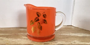 Vintage Bartlett Collins glass creamer orange coral with gold leaf design MCM - Picture 1 of 7