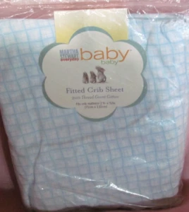 NEW Martha Stewart Baby Fitted Crib Sheet ~ Light Blue Gingham ~ Cotton - Picture 1 of 2