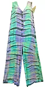 SACRED THREADS funky hippie boho batik rayon OVERALLS ROMPER JUMPSUIT JUMPER XL - Picture 1 of 6