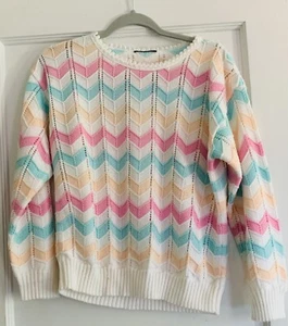 Chevron Sweater Pastel Colors pom-pom like  Stitched collar - Picture 1 of 6