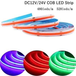 COB LED Strip Light Density Flexible FOB COB 480/528LEDs/m Lights Tape DC12V/24V - Picture 1 of 20
