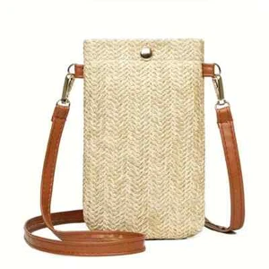 Womens Ladies Woven Rattan Crossbody Bag Straw Purse Wicker Shoulder Phone Bags - Picture 1 of 6