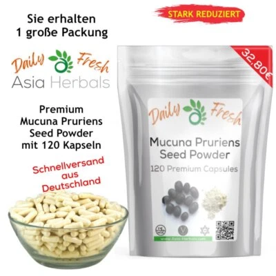 ASIA HERBALS Mucuna Pruriens - 120 Premium Kapseln - L-Dopa - Juckbohne - Dopamin - Levodopa