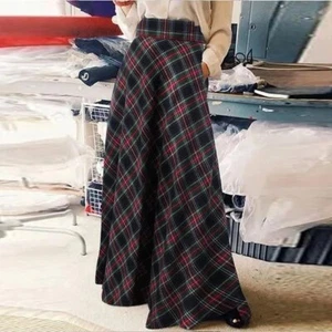 Long Skirt Vintage Ladies Loose Maxi Dress Plus Women Tartan Check Plaid - Picture 1 of 12