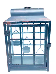 Lantern Metal glass windows 3 votive holders inside tabletop indoor outdoor - Picture 1 of 10