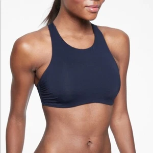 Top bikini collo alto Athleta Maldives taglia 32D/DD - abito blu - nuovo senza etichette - Foto 1 di 2