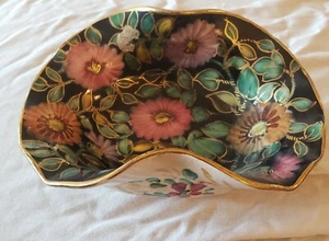 VTG Henri Bequet Consol Bowl Queregnon Belgian Ceramic Hand Painted Floral gift - Picture 1 of 5