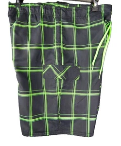 OP Ocean Pacific Swim Trunks Board Shorts Men 2XL 44-46x12 BLUE with Green Plaid - Picture 1 of 7