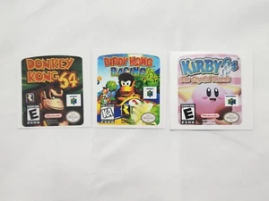 Kirby 64, Donkey Kong, Diddy Kong Racing. Labels Replacement For Nintendo 64 - Picture 1 of 2