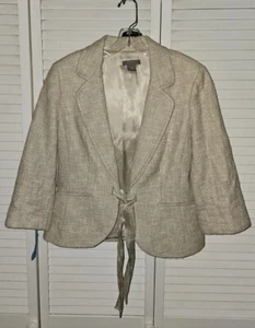 Women's Ann Taylor 12P Lined Long Sleeve Blazer Suit Jacket Tie Front See Measur - Picture 1 of 7