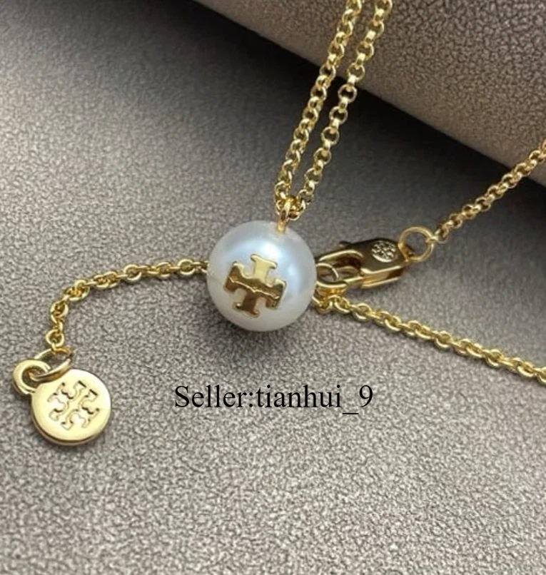 New! Tory Gold Tone Pearl Necklace with Jewelry Pouch Size: 51.5cm - Image 1 of 1