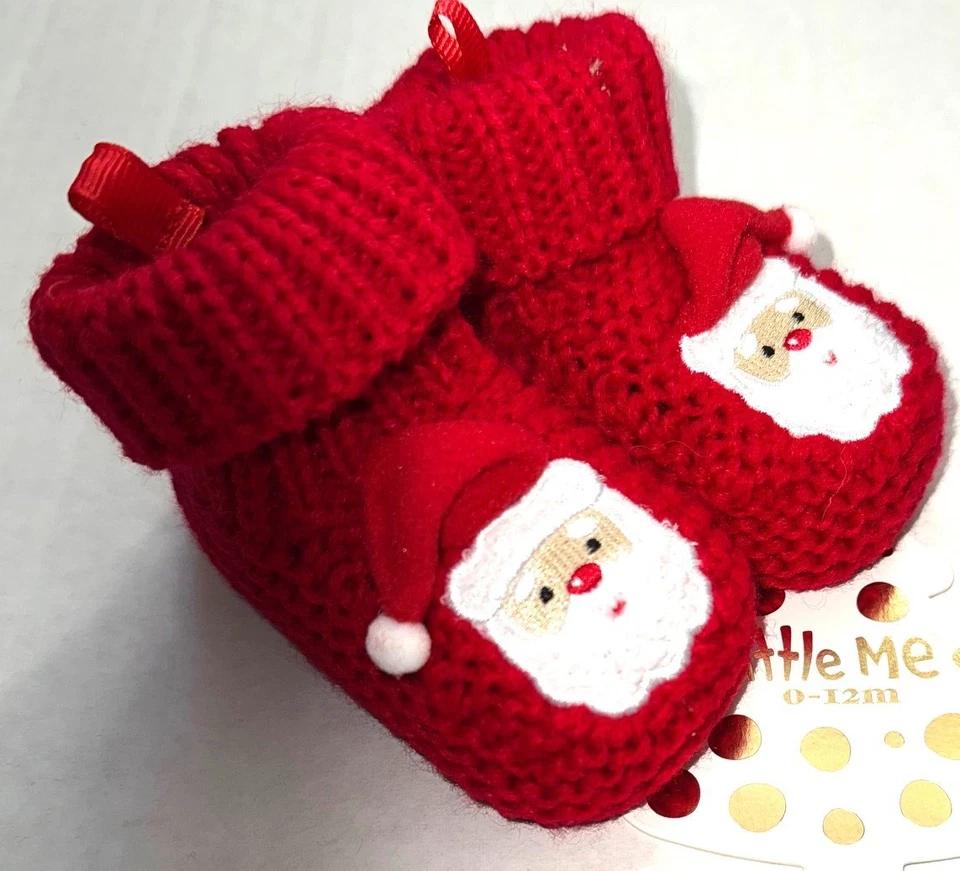 Botines de punto LITTLE ME rojo/blanco motivo SANTA talla 0-12 meses Foto 1 de 1