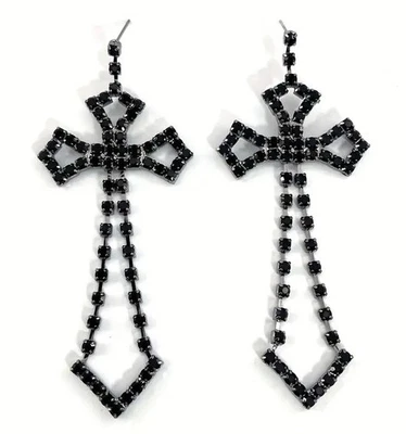 Pendientes cruzados huecos de diamantes de imitación (3 opciones de color) Foto 1 de 4