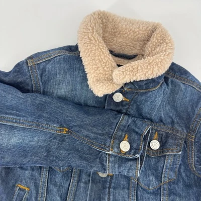 Gap Kids Denim Sherpa Lined Trucker Jacket Blue Boys Girls Size S 6-7 Years - Image 1 of 4