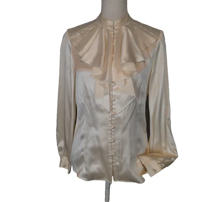 Blusa LAFAYETTE 148 Marfil Crema Volantes 100% Seda Manga Larga Talla 4 Foto 1 de 4