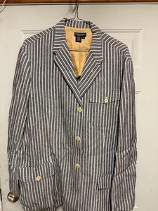 J. Peterman Seersucker Sport Coat Blazer Jacket Size 48 Gray White Stripe - Picture 1 of 9