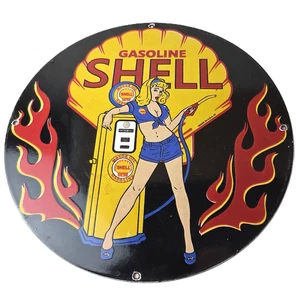 Vintage Shell Benzin Schild - Tankwart Tankpumpe Porzellanschild - Bild 1 von 14