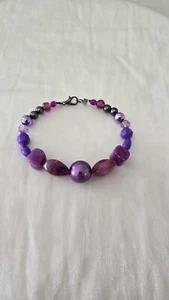 Purple Beaded HANDMADE Bracelet With Lobster Clasp - Picture 1 of 7