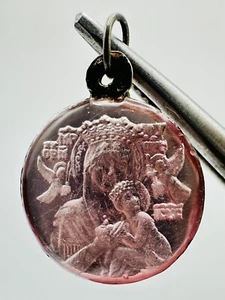 Vintage Pink Enamel Sterling Religious Catholic Pendant Charm - Picture 1 of 7