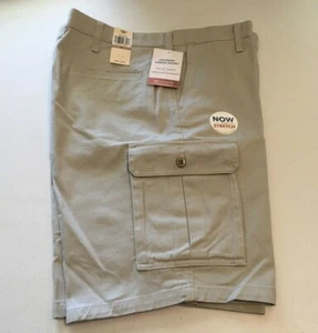 DOCKERS Uomo Twill Cargo Corto Piatto Frontale Elasticizzato TAGLIE - 42, 44 Tan Khaki Nuovo con etichette - Foto 1 di 4