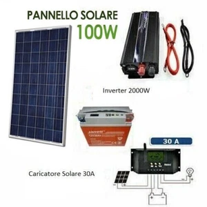 Kit Fotovoltaico 1 KW Pwm Inverter 2000W Pannello Solare 100W BATTERIA 38AMP - Foto 1 di 6