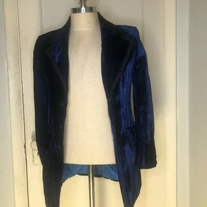 VTG Mens 37 R Tuxedo BLUE Velvet Smoking Jacket Suit Blazer Austin Powers - Picture 1 of 12