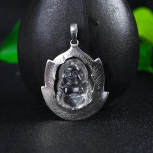 I05 Anhänger Maitreya Buddha weißer Kristall P Sterling Silber 925 - Bild 1 von 9