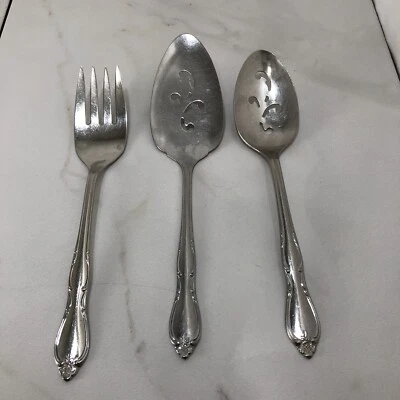 3 件复古 W.M. Rogers不锈钢分叉开槽勺子馅饼服务器 — 第 1/4 张图片