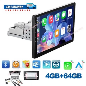 4G+64G 10'' Single 1 DIN Carplay Android 13 Car Stereo Radio Rotatable GPS WIFI - Picture 1 of 13