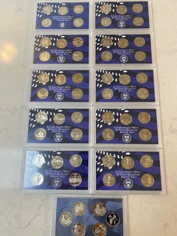 1999 to 2008 & 2009 S PROOF State Quarter Set 56 Coin Set No Boxes or COA Cover