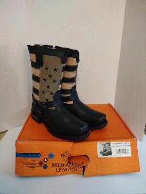 Arnés de cuero Milwaukee para hombre estrellas y rayas motocicleta bota cuadrado talla 12 Foto 1 de 4