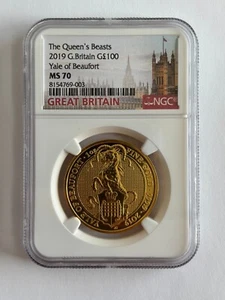 2019 The Queen's Beasts Great Britain 1 oz Gold £100 Yale of Beaufort NGC MS 70 - Picture 1 of 2