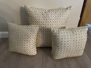 Pottery Barn Beaded Sequined Cream and Gold Pillows Set Of 3 1 18” 2 10” PRETTY - Picture 1 of 7