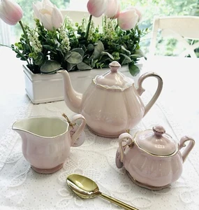 Arlington Pink Tea Set, Teapot, Creamer, and Sugar Bowl New - Picture 1 of 11