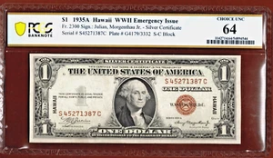 1935 A $1 🌴 HAWAII OVRERPRINT 🌴 WWII EMERGENCY ISSUE🌴 PCGS 64 - Picture 1 of 4