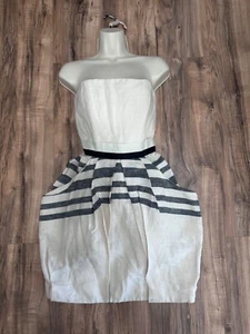 By Malene Birger Ophia Strapless Mini Dress Size S Linen Pockets Stripe Khaki - Picture 1 of 11