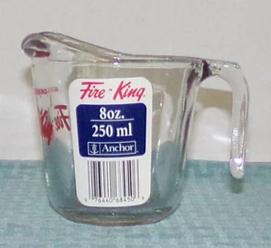 Anchor Hocking Fire-King USA 8 oz. 250 ml 1 Cup Measuring Cup - NEW WITH STICKER - Picture 1 of 6