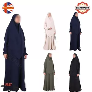 2 Pezzi Abito da Preghiera Sopra la Testa Khimar Burqa Abaya Kaftano jilbab - Foto 1 di 28