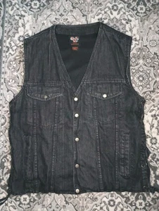 Vance Biker Wear Mens Y2K Denim Motorcycle Vest Large Black Grunge Punk Baddie - Picture 1 of 10