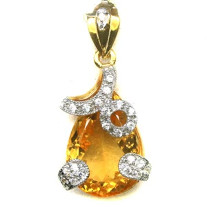 Gemstone 16 x 23 mm. Golden Yellow Citrine & Zircon Pendant 925 Silver 18K Gold - Picture 1 of 4