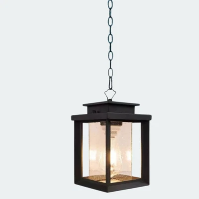 Ceiling Light  Fixture Glass Metal  Exterior Lantern Black - Image 1 of 4