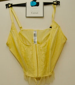 Sexy top corsé amarillo Primark con detalles de encaje. Pequeño. Nuevo - Imagen 1 de 3