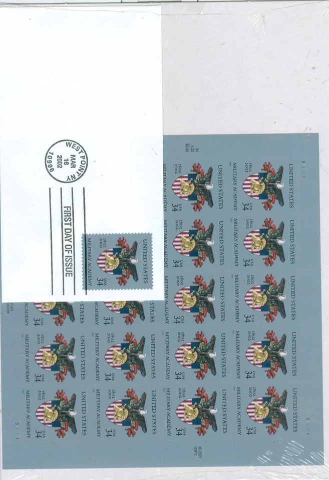 US-3560 Military Academey 34c full pane Sheet of 20 stamps MNH . 2001 NIP. +FDC - Image 1 of 1