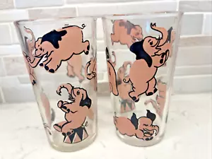 Vintage 1950’s Hazel Atlas Dancing Pink Black Elephant Juice Glass Tumblers RARE - Picture 1 of 1