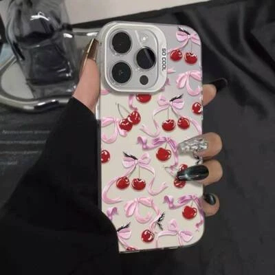 Case For iPhone 16 Pro Max 15 14 13 12 11 XR XS 8 Cartoon Cherry Bow Phone Cover - Image 1 of 4
