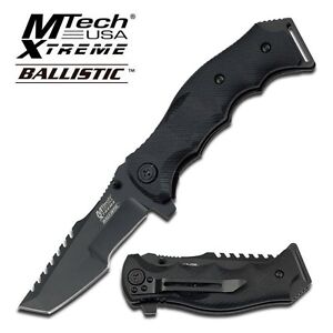 MTech USA Xtreme Spring Assist Knife Ballistic Black Serrated Blade 5 inch NEW